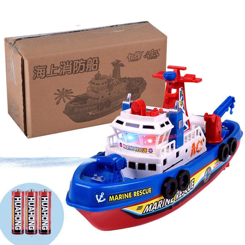 Red electric penguin water jet bath toy boat with 3 penguin sprinkler nozzles for bath time