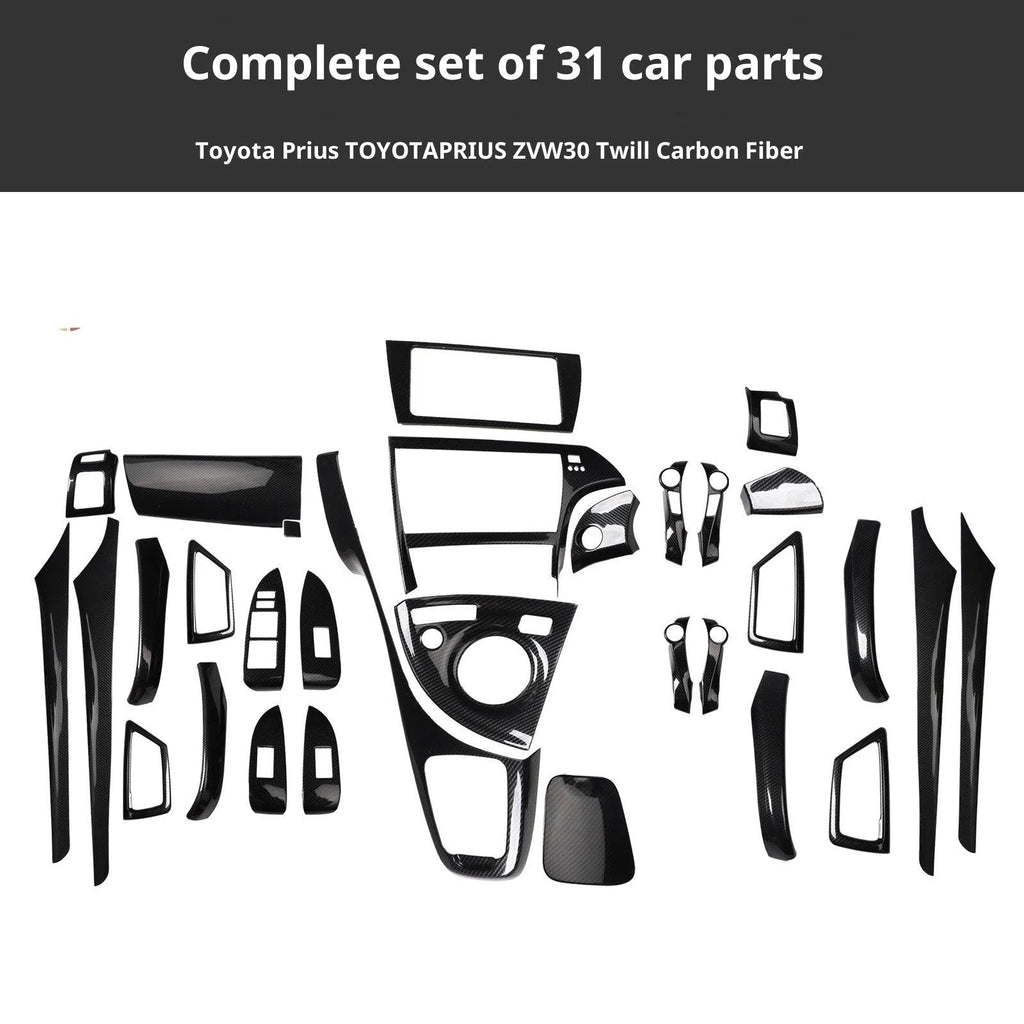 31-piece plastic interior car sticker set in three colour options for dashboard air vent and window panel trimming