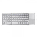 Folding Bluetooth keyboard with 64 ABS keys, black and white colour options, rechargeable battery, compact wireless design.