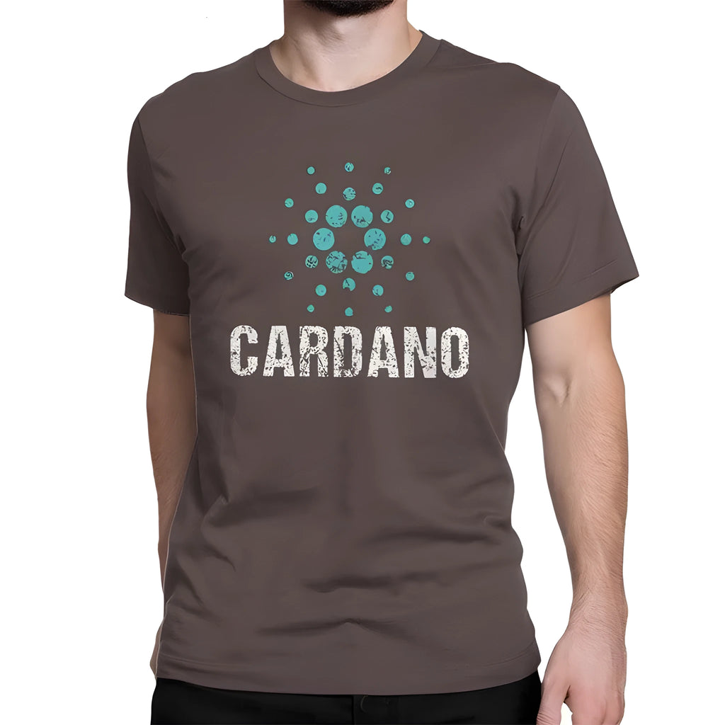 Cardano Ada logo vintage t-shirt for men, super slim cotton high collar top in black