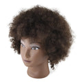 Black real human hair wig model with short harsh fluffy style on head mold base