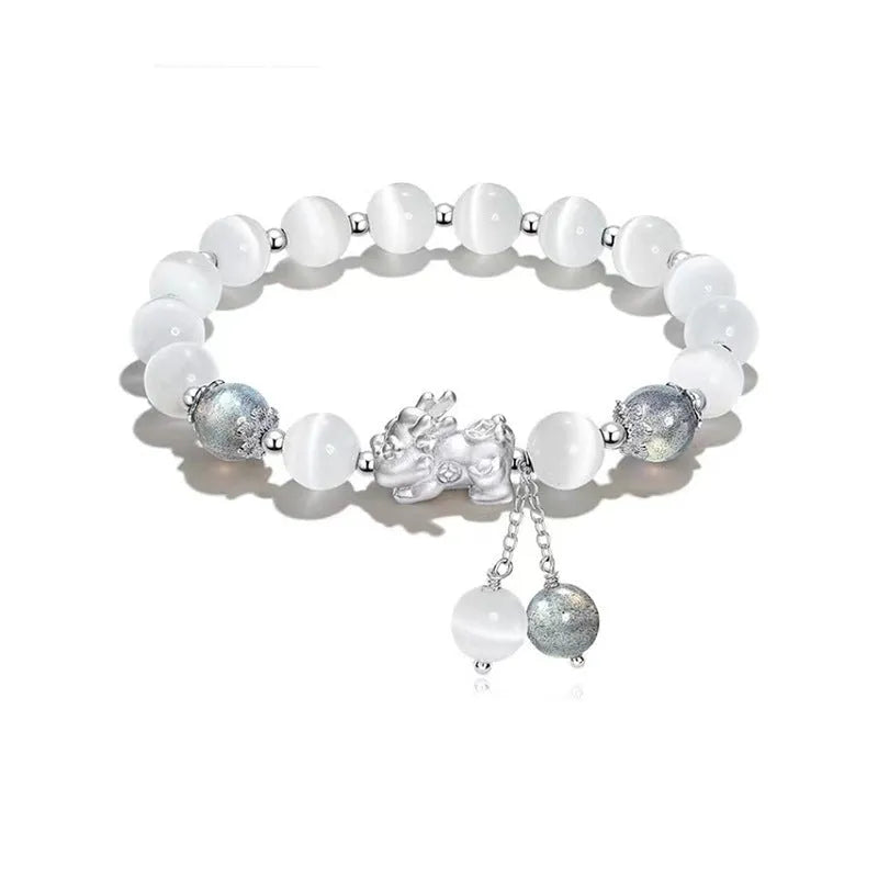 Handmade black agate and grey moonlight couple bracelet with 10mm wave beads.