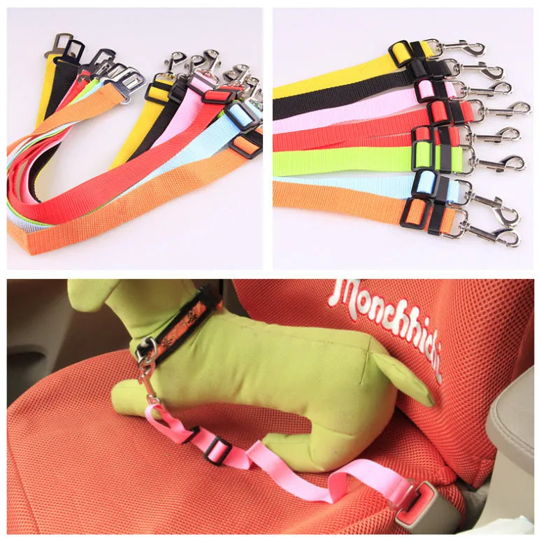 Fixed strap polyester dog leash pet car seat belt adjustable length 60-70cm black