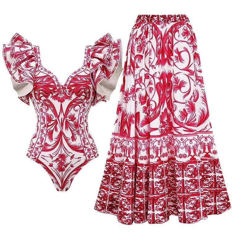 Women's floral print one-piece swimsuit in polyester available in multiple colours and sizes.
