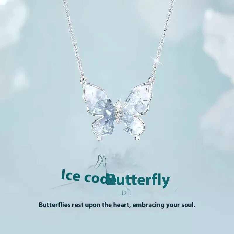 Bingyu Butterfly S925 silver necklace with detailed electroplated pendant on an adjustable 41-50cm O-ring chain.