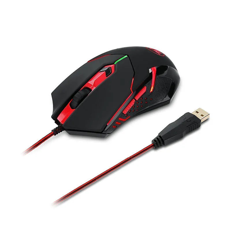 Black red USB wired optical gaming mouse with ergonomic design and six programmable keys