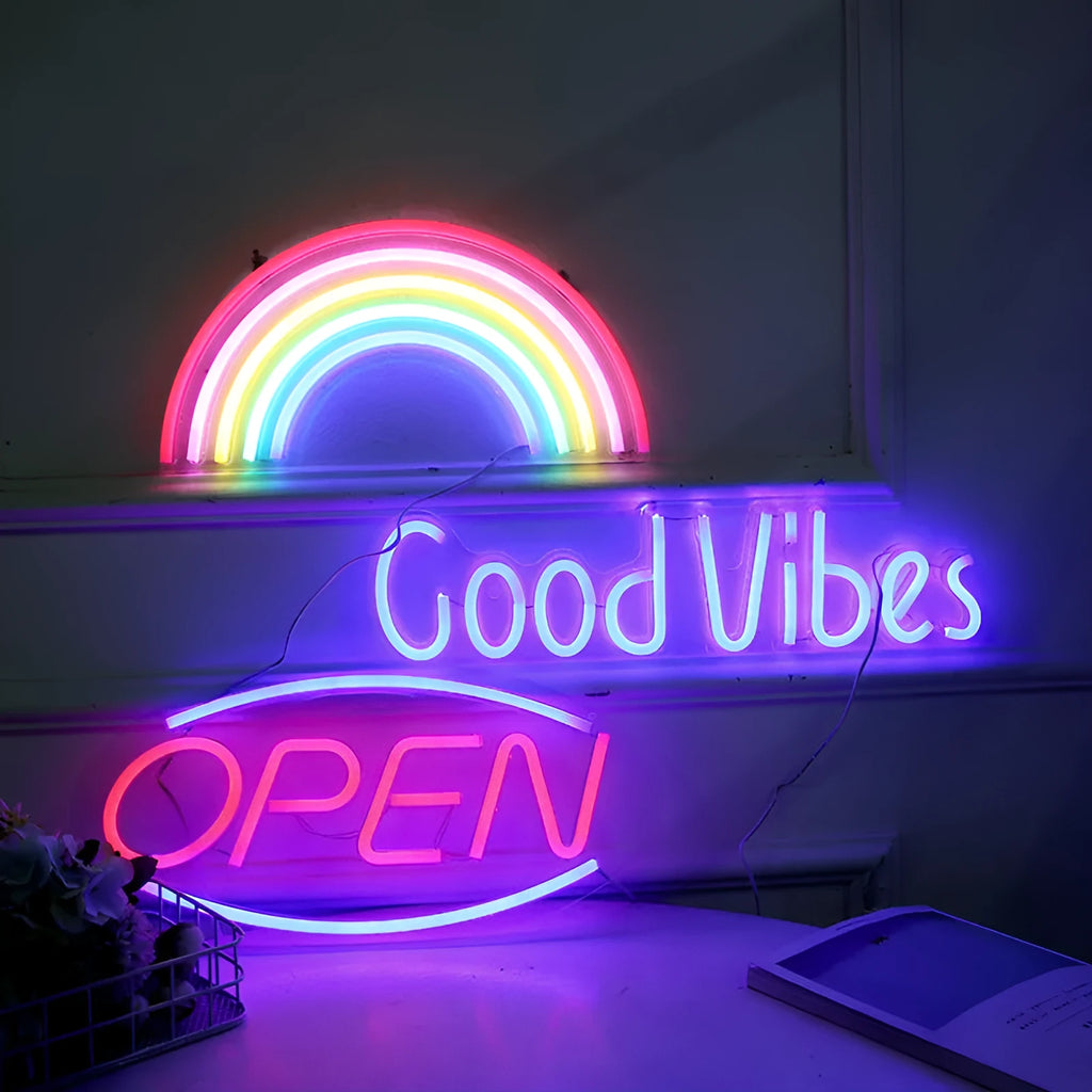 LED neon light with acrylic back panel USB-powered night light in Rainbow colour for bedroom decoration