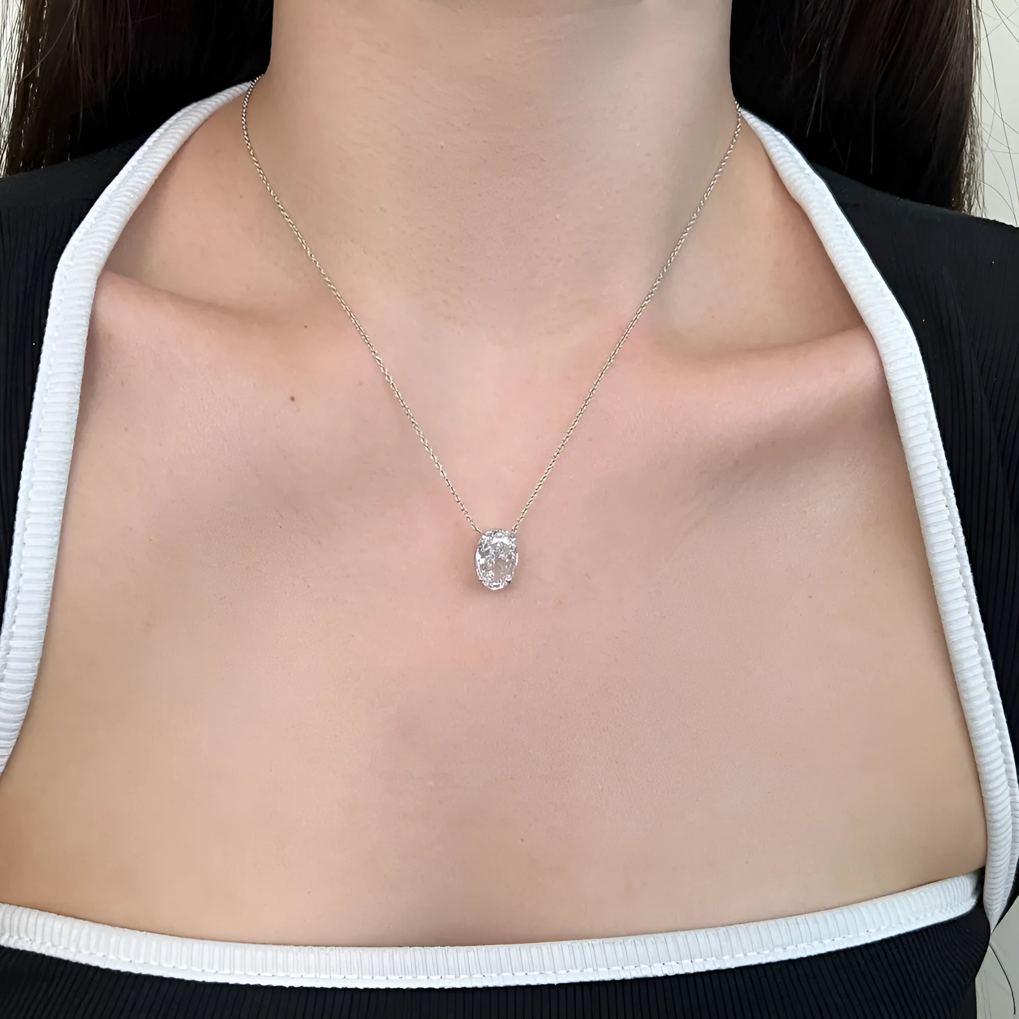 925 silver oval ice flower fashion necklace for women in platinum finish
