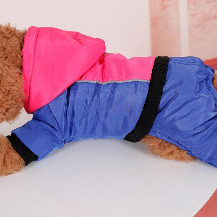 Four-legged pet down coat for dogs in green colour, sizes S to XXL, with down filling and measurement guide