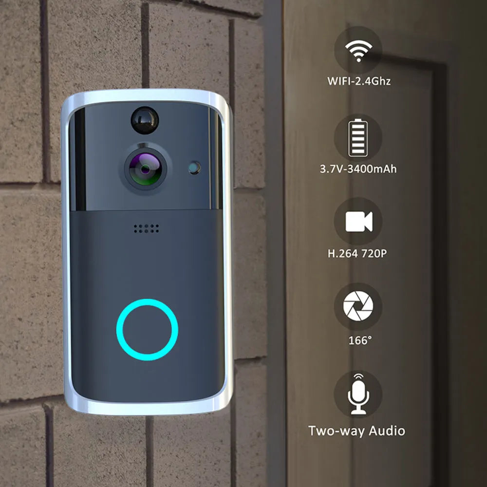 Wireless WiFi video doorbell camera with 32GB TF card, PCB body, black or silver, night vision