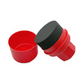 Black car tyre polishing sponge brush with lid on a clean tyre, showing ergonomic PP handle and applicator head.