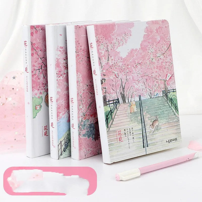A5 thread-bound notebook with paper cover, 240 blank pages, 14cm by 21cm, pink colour option