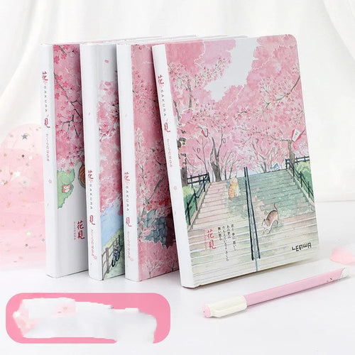 A5 thread-bound notebook with paper cover, 240 blank pages, 14cm by 21cm, pink colour option