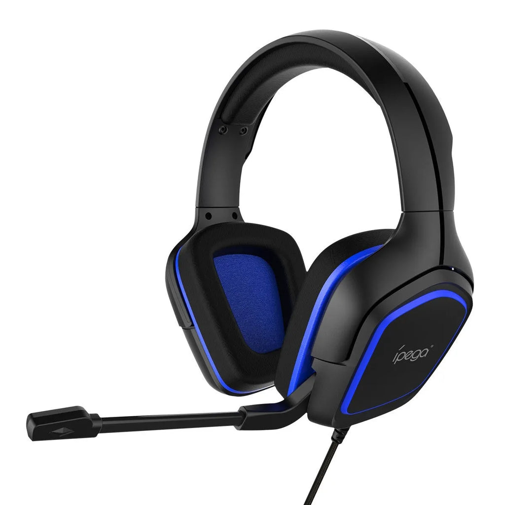 Computer gaming headset with microphone wired 3.5mm 40mm driver blue colour on desk