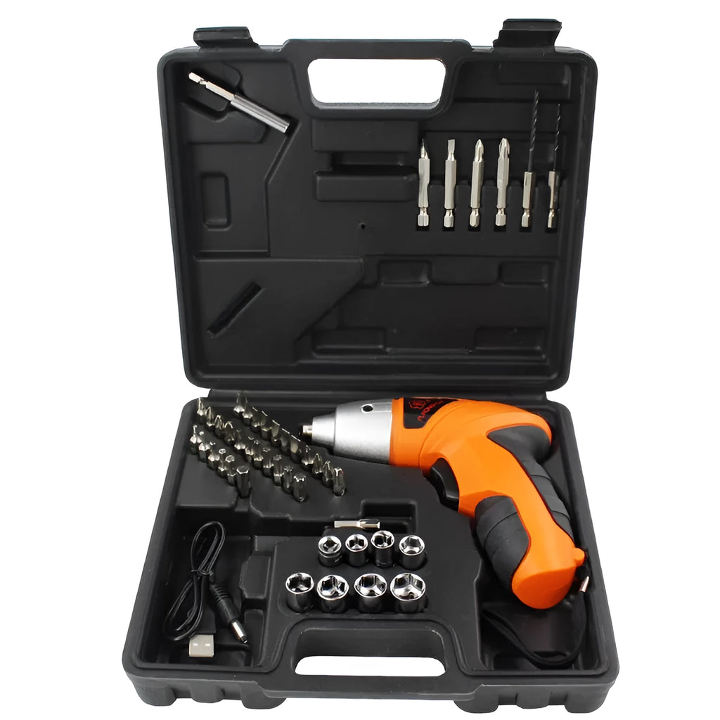 3.6V cordless screwdriver set with rechargeable battery and screwdriver bits in picture colour