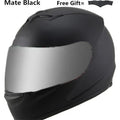Men's full face motorcycle helmet in Black Silver with transparent visor and chin strap