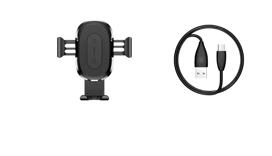 Gravity bracket wireless charging car mount in black for Apple and Samsung phones