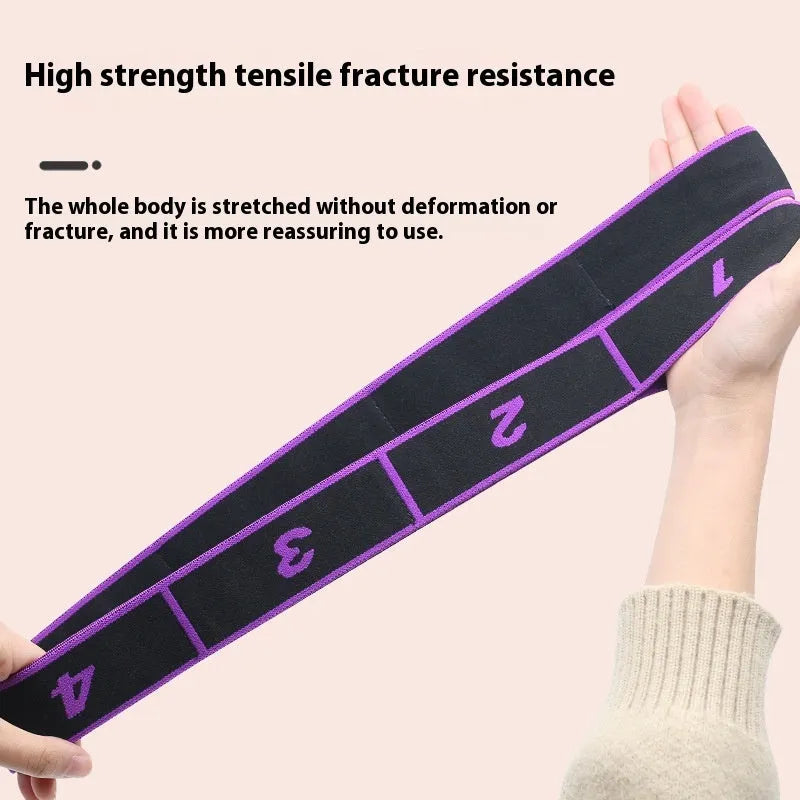 Multi-section elastic yoga stretch strap in various colours for fitness and sports.