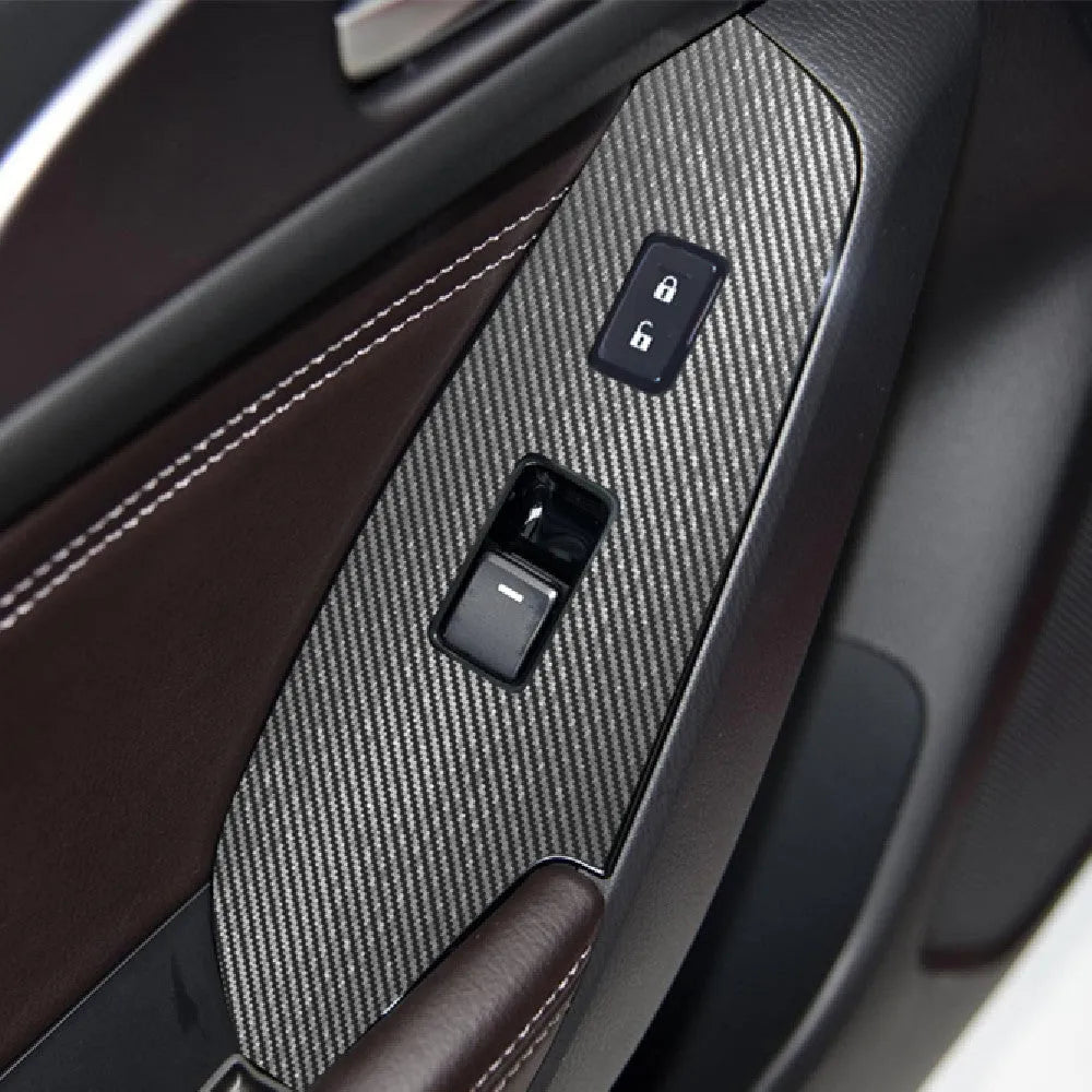 Set of four TPU protective films for 14-19 car door control panels in various finishes.