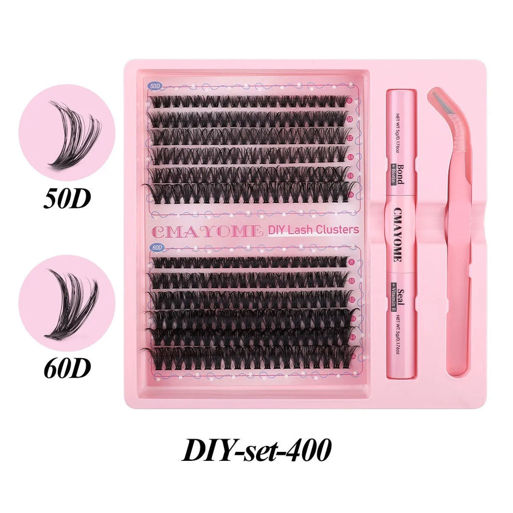 DIY single cluster artificial fibre false eyelashes set for natural thick mixed split styles