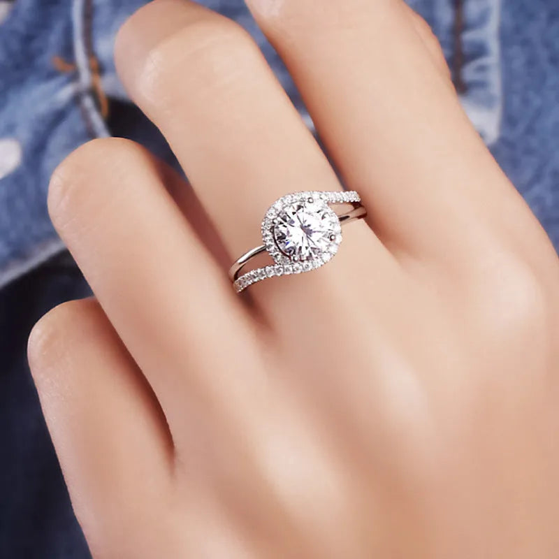 White gold colour copper twist ring with adjustable opening and small diamond accents