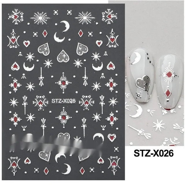 Black and silver striped cartoon pattern nail stickers with plastic application tool