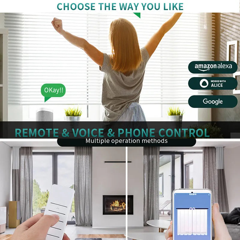 Smart curtain electric motor with aluminium track and remote control for automated window coverings