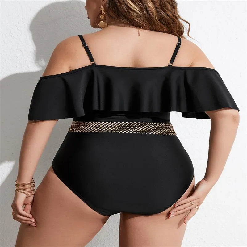 Black women's one-piece swimsuit in polyester fabric available in sizes 0XL to 4XL