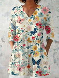 Women's retro slim fit long-sleeved polyester top with digital print, sizes S to 5XL