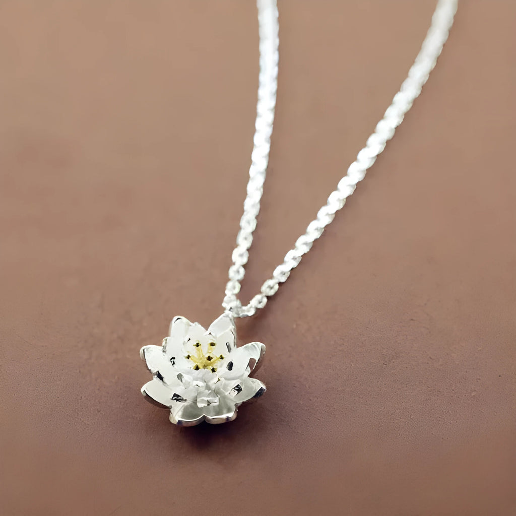 S925 sterling silver lotus pendant necklace for women with O-ring chain