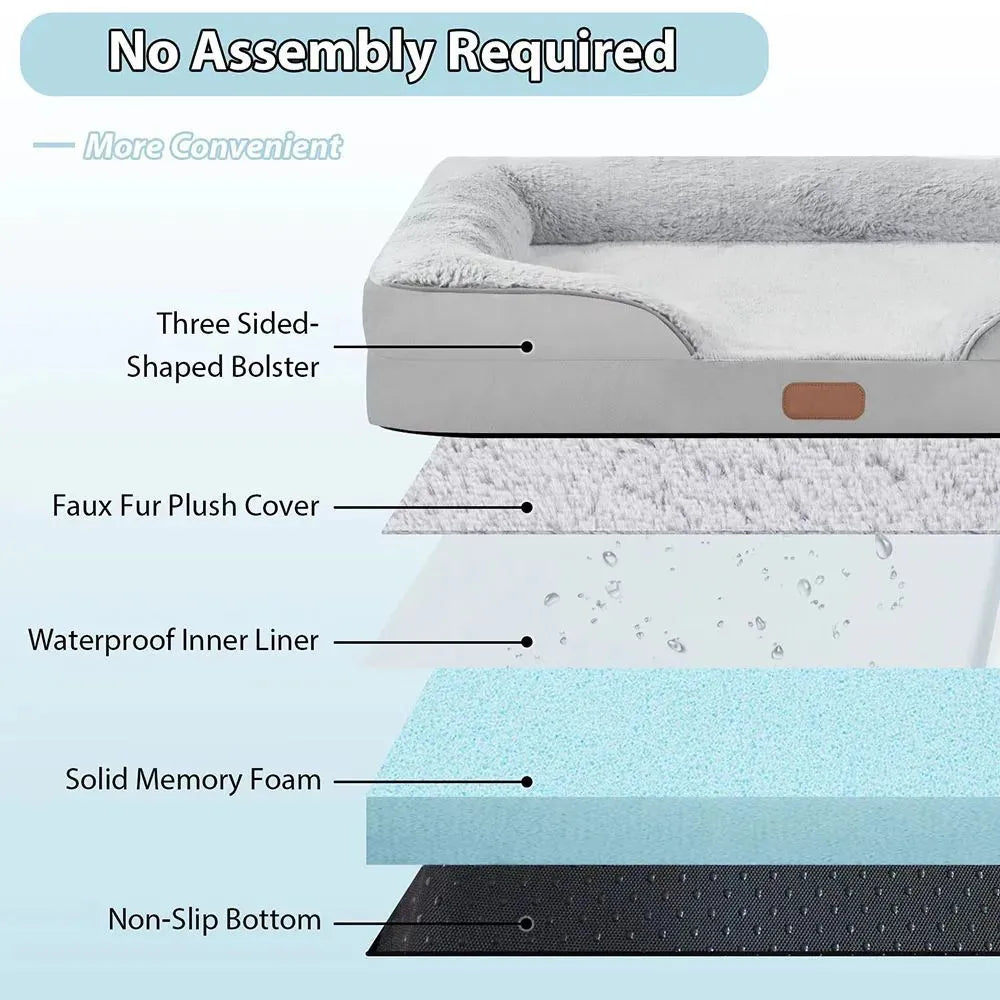 Waterproof dog bed sofa mat in Oxford fabric with raised edges, suitable for medium large dogs, L90x65x16CM size shown