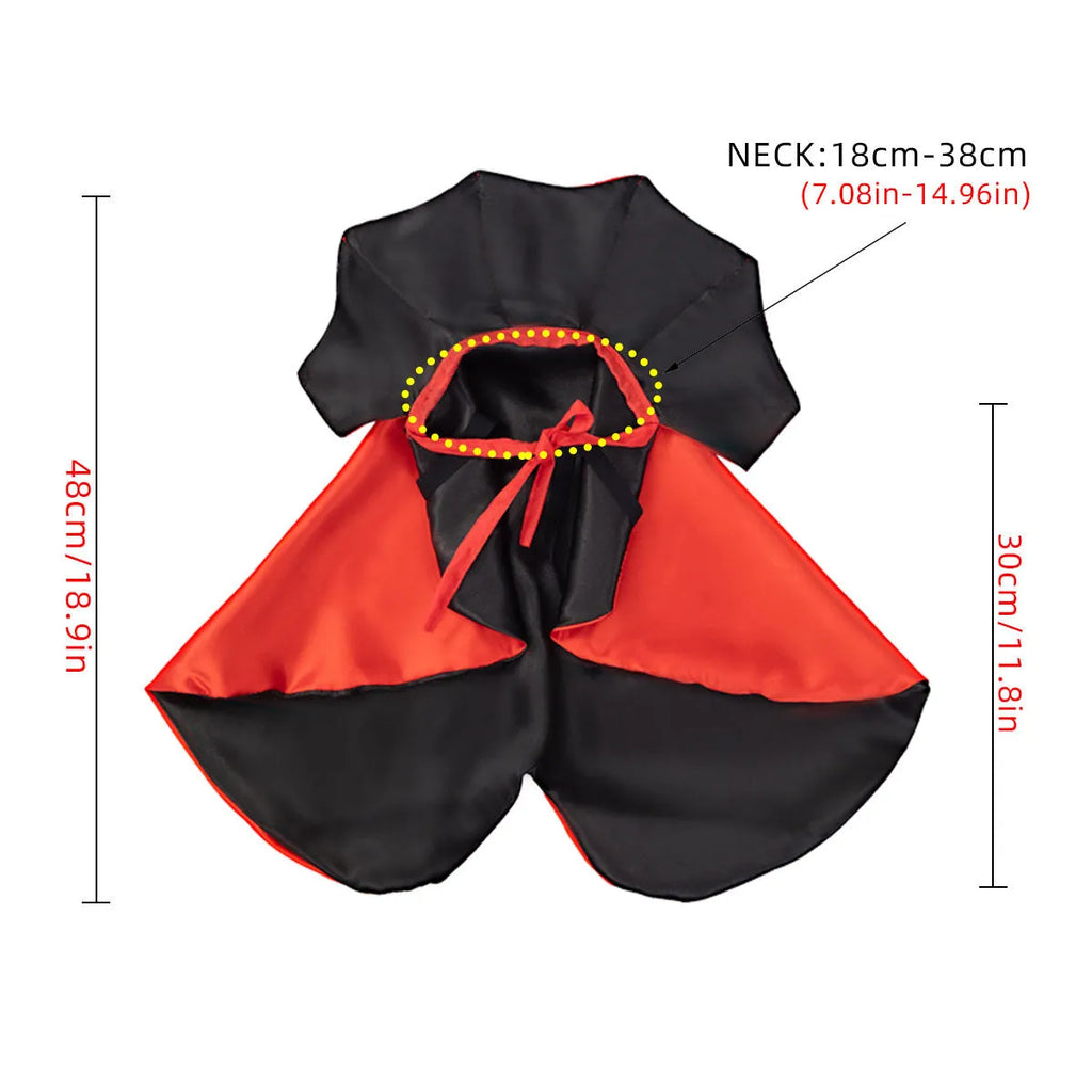 Red polyester Halloween cloak for medium large dogs with adjustable neck fastening