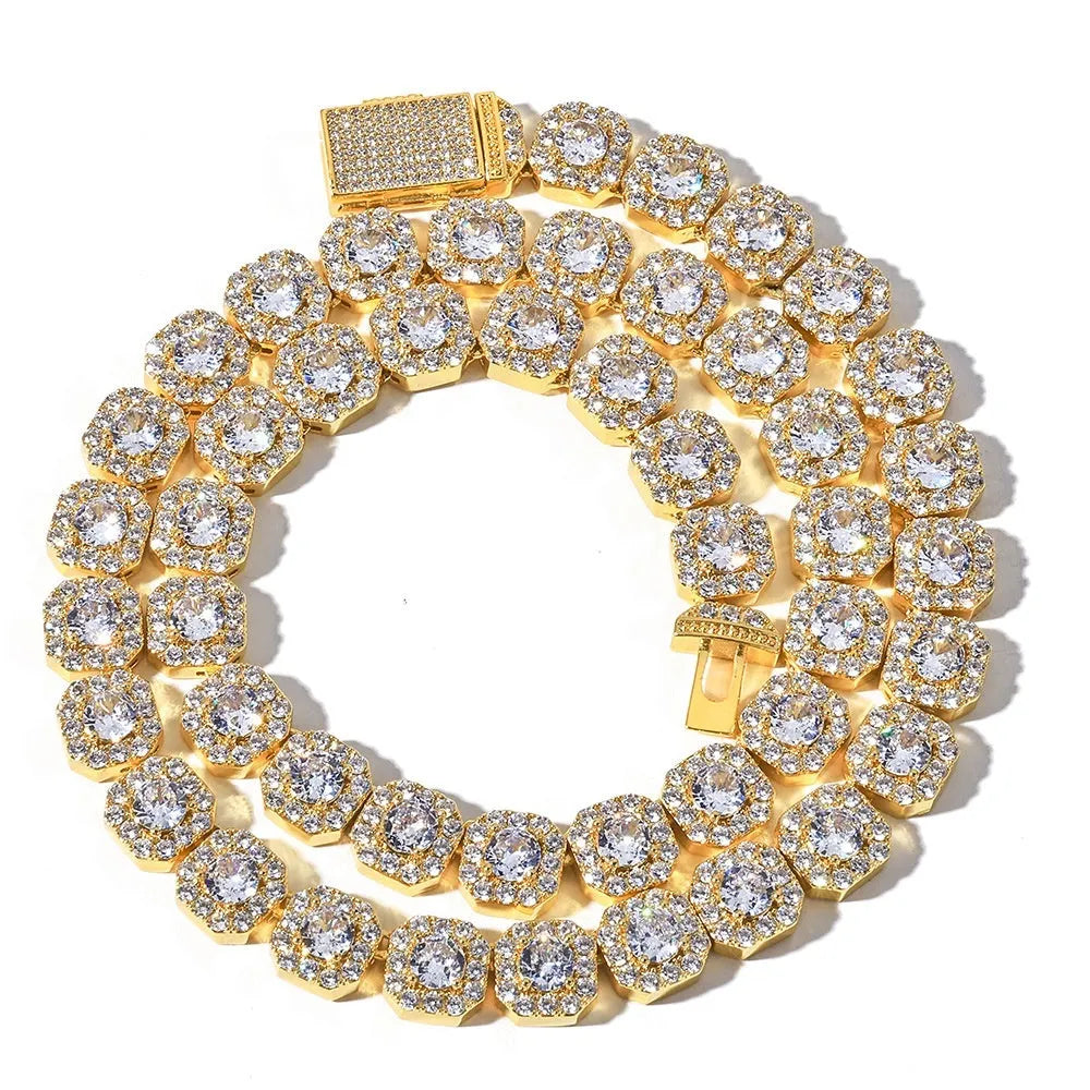 Personalised full diamond men's bracelet rock sugar chain copper gold colour width 10mm length 22.86cm