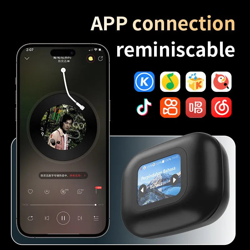 A16 wireless Bluetooth translation headphones with digital display, ear-mounted PC ABS design, Black or Skin Colour