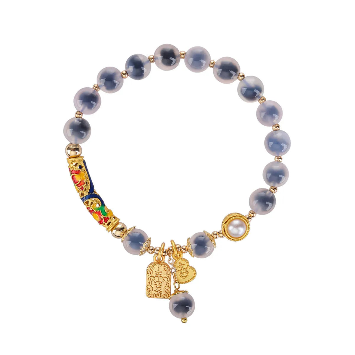Sugar heart agate bracelet with retro minority design on woman's wrist showing handmade craftsmanship