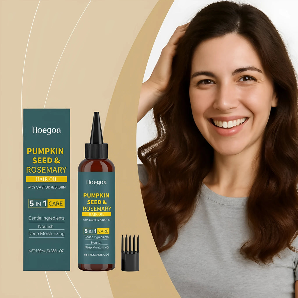Rosemary essential hair oil 100ml set with pointed dispenser tip and hair comb