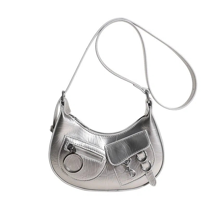 Women's textured PU crossbody bag in urban minimalist style, horizontal rectangular shape, silver colour option