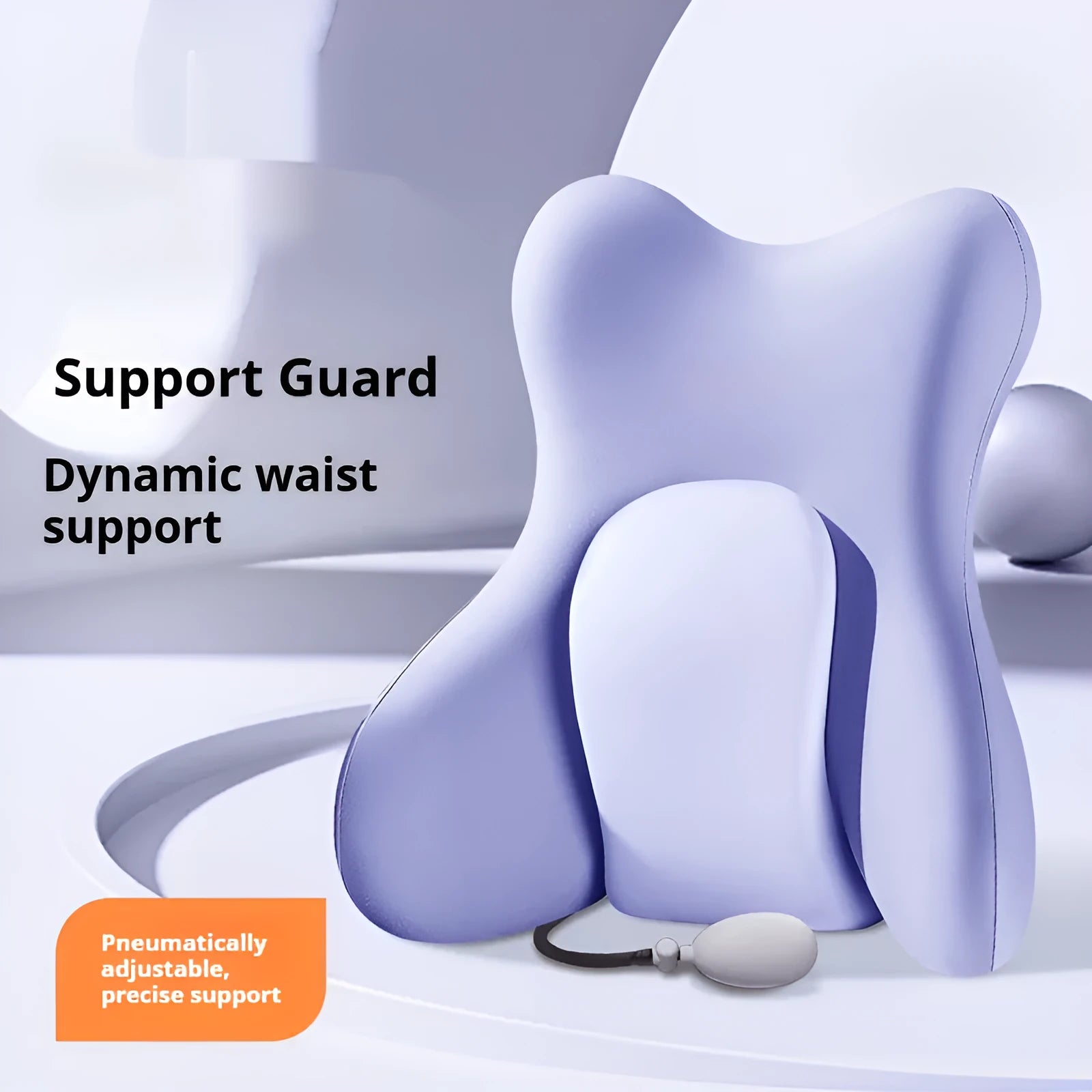 Ergonomic memory foam backrest waist pad in a choice of solid colours on an office chair.