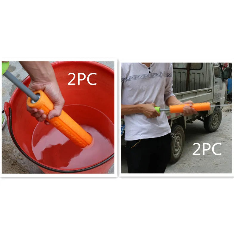 Orange EVA foam water blaster with pump action cannon mechanism and foam grip handle