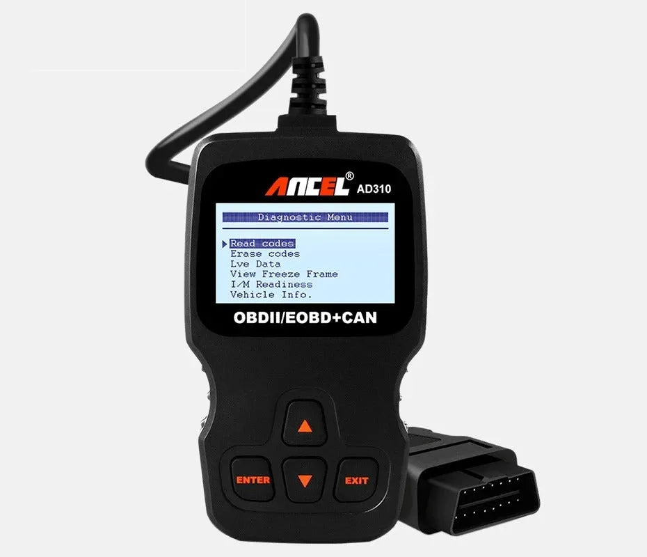 Black universal automobile fault detector scanner for engine diagnostics with 12V power supply