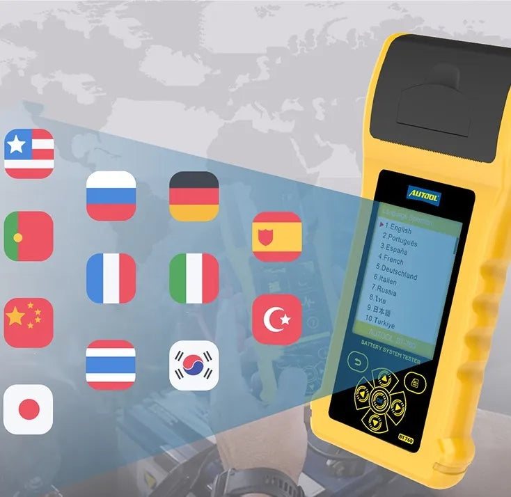 Autool BT760 handheld vehicle battery tester with colour screen and attached battery clips
