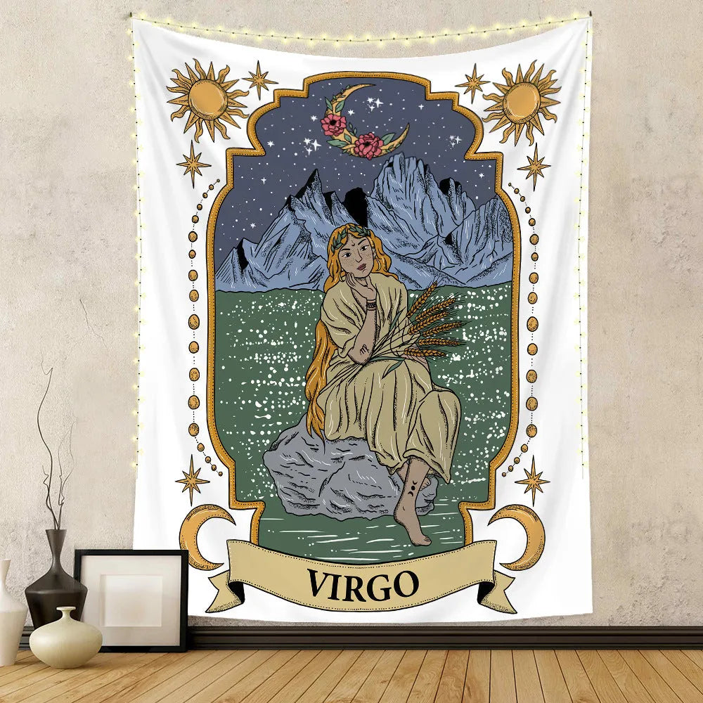 Polyester tapestry featuring a tarot skull design with digital thermal transfer print, rectangular shape, machine washable, size 100x150cm