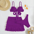 Women's bow split swimsuit three-piece set in floral polyester fabric showing colour options