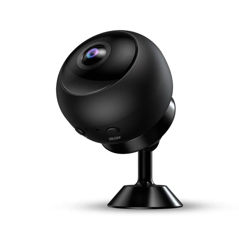 1080p wireless Wi‑Fi indoor surveillance camera with USB cable on a white background
