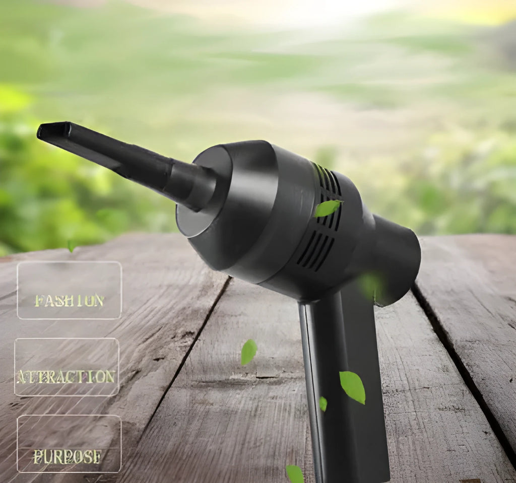 Mini rechargeable handheld USB vacuum cleaner for computer keyboard, black, with two nozzles and sponge