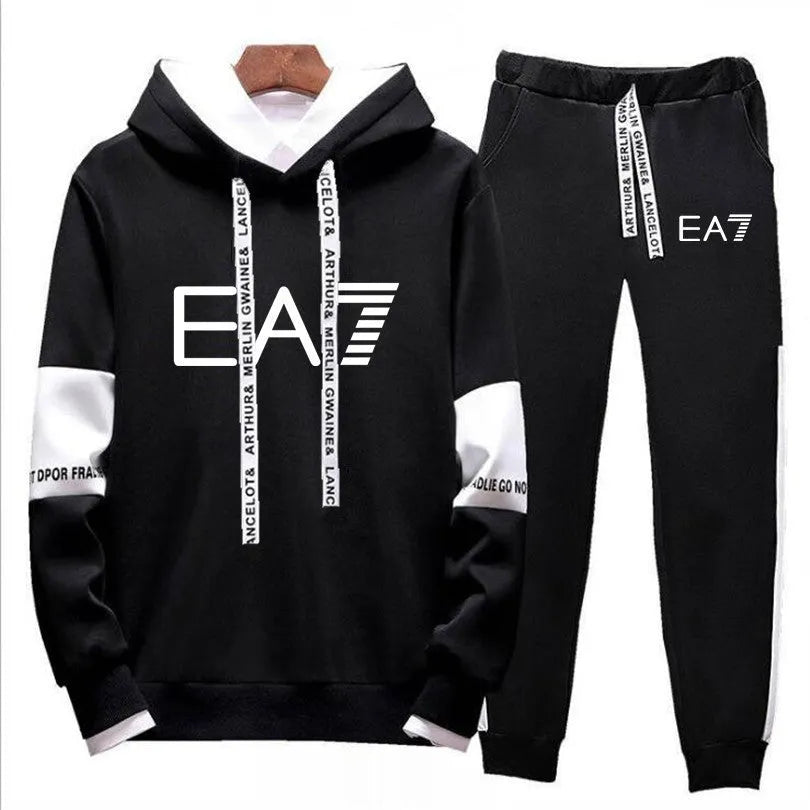 Two-piece fleece casual tracksuit set for women in black and grey colour combination