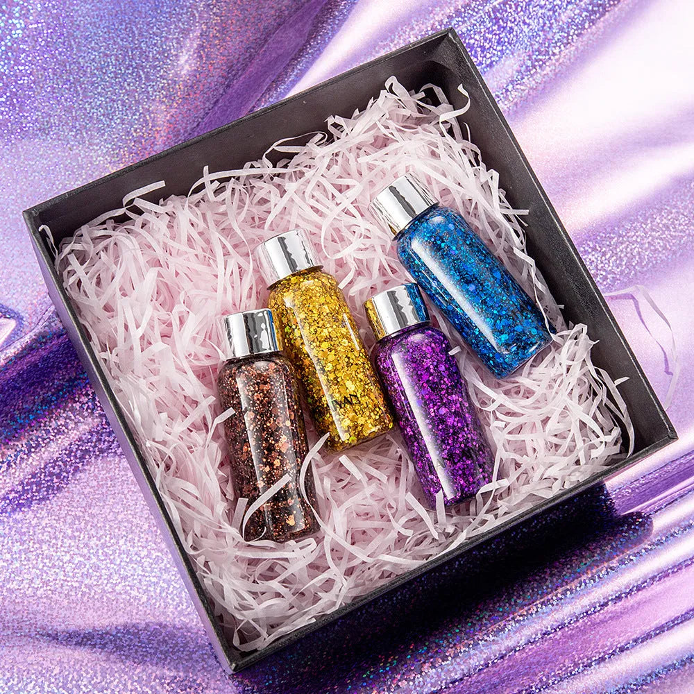 Glitter body gel jar 30g with chunky sequins and laser colour shift on a white background