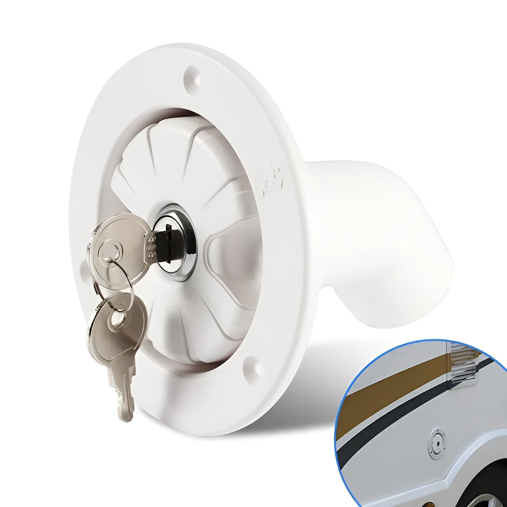 White RV gravity water filling port 80mm hole size 38mm inner diameter