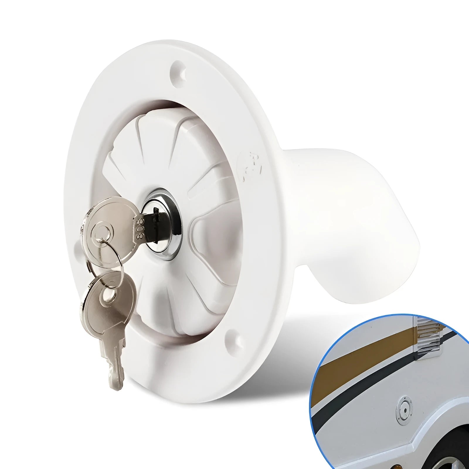 White RV gravity water filling port 80mm hole size 38mm inner diameter