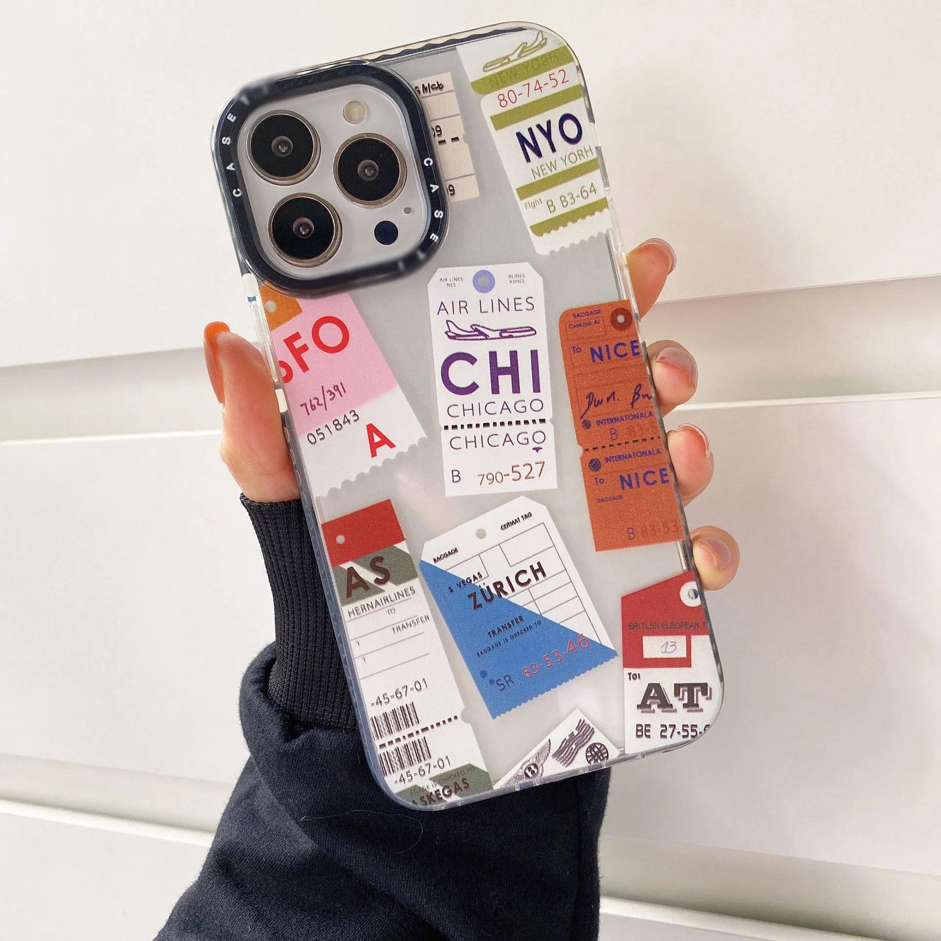 Travel ticket label transparent TPU phone case for Apple iPhone, anti-drop protective cover with coloured painting design